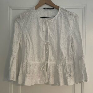 Zara White Eyelet Lace Blouse